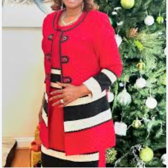 Susanna tweed sheath dress matching jacketed striped metallic red/black 16 size - Picture 11 of 11